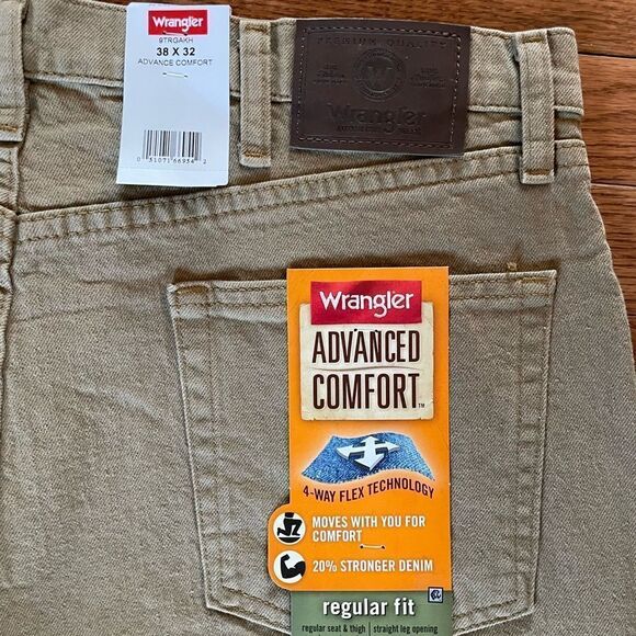 BEIGE WRANGLER STRAIGHT LEG REGULAR FIT ADVANCED COMFORT JEANS 38 X 32 - Picture 6 of 6